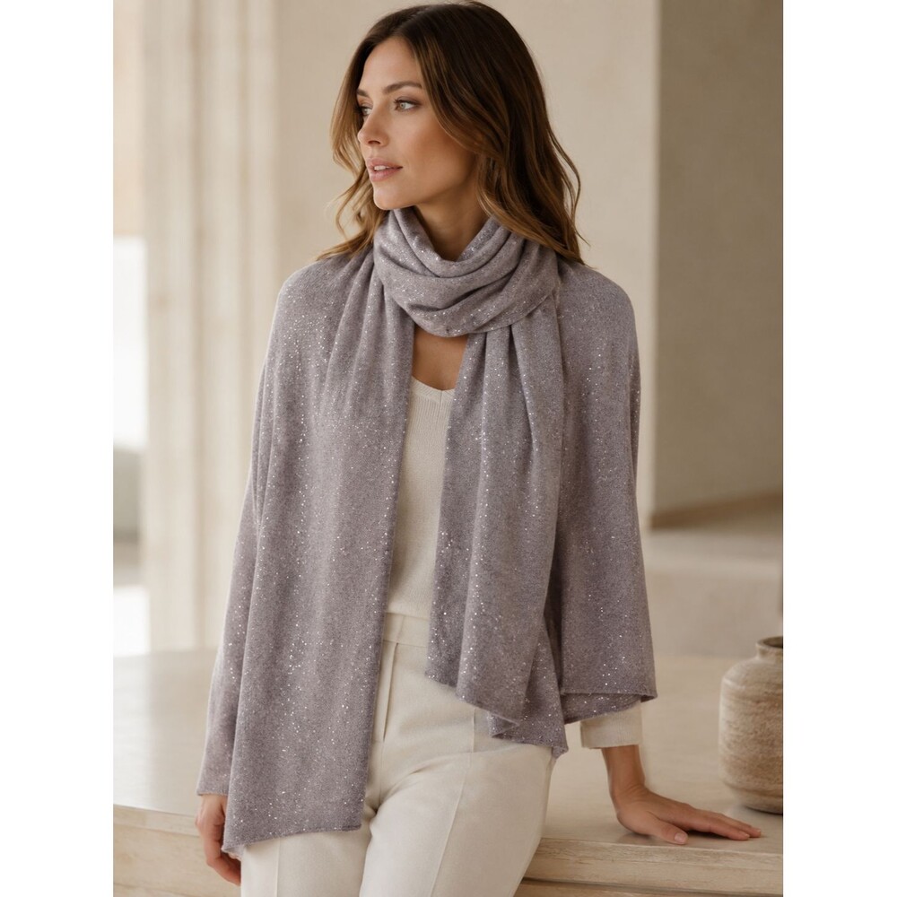 New Ply Cashmere Studded Scarf Light Gray 75x30 Luxury Soft Wrap Shawl